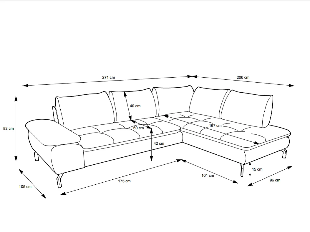 Sofá rinconera derecha en tela texturizada gris ARCHIBALD