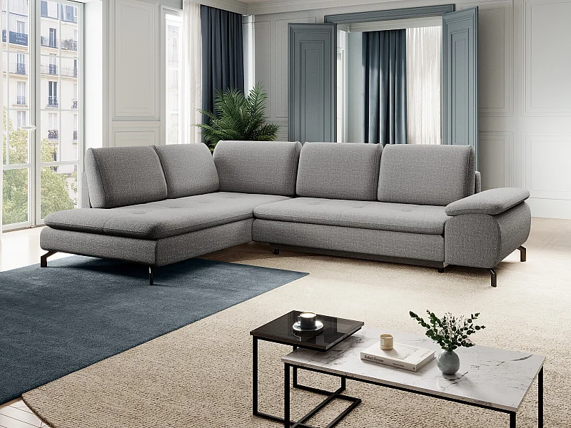 Großes Ecksofa mit Schlaffunktion - Ecke links - Strukturstoff - Grau - ARCHIBALD