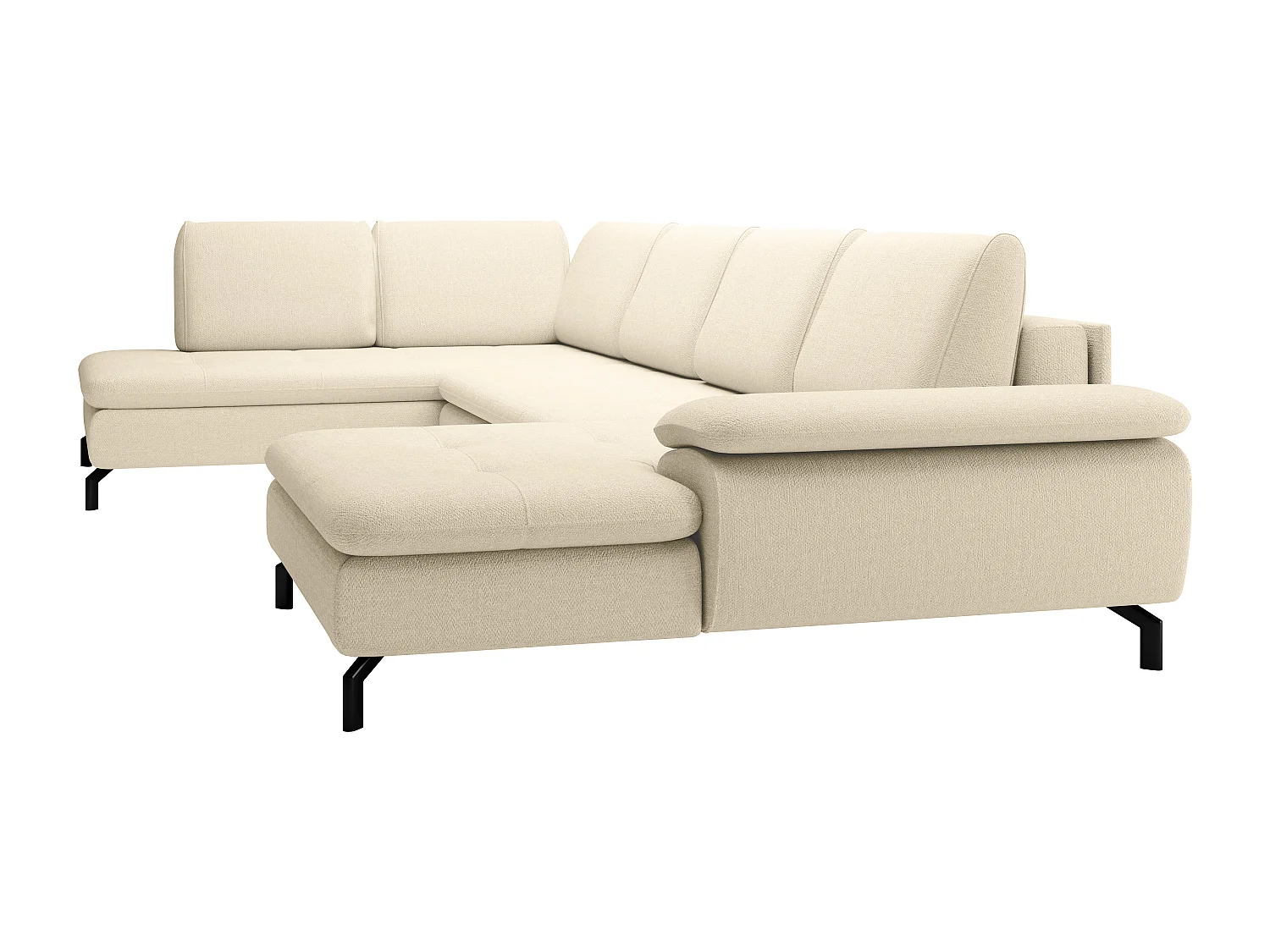 Große Wohnlandschaft mit Schlaffunktion - Ecke rechts - Strukturstoff - Beige - ARCHIBALD