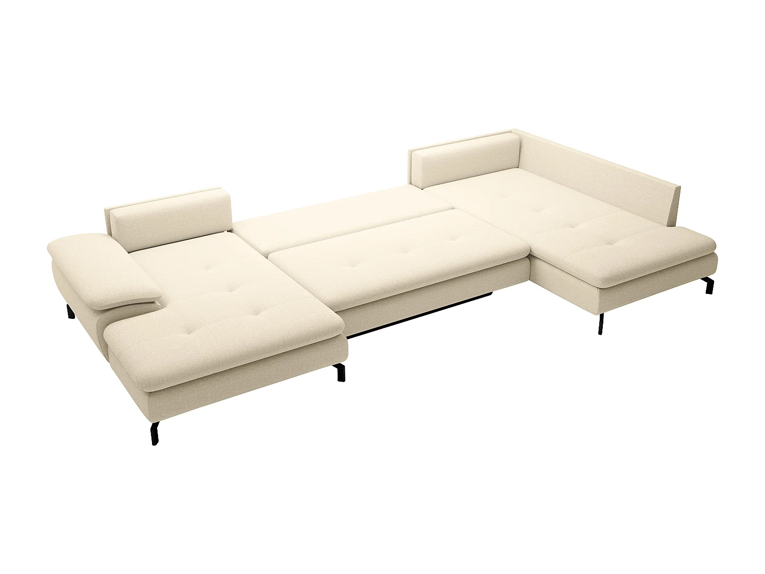 Große Wohnlandschaft mit Schlaffunktion - Ecke rechts - Strukturstoff - Beige - ARCHIBALD