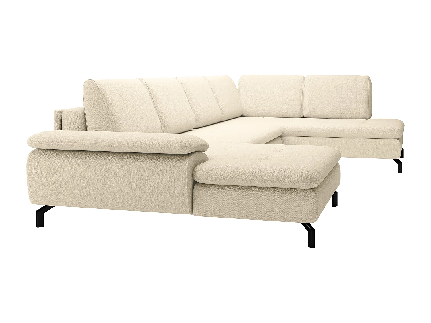 Stor beige struktureret hjørnesofa, hjøjre, ARCHIBALD panorama sovesofa i beige