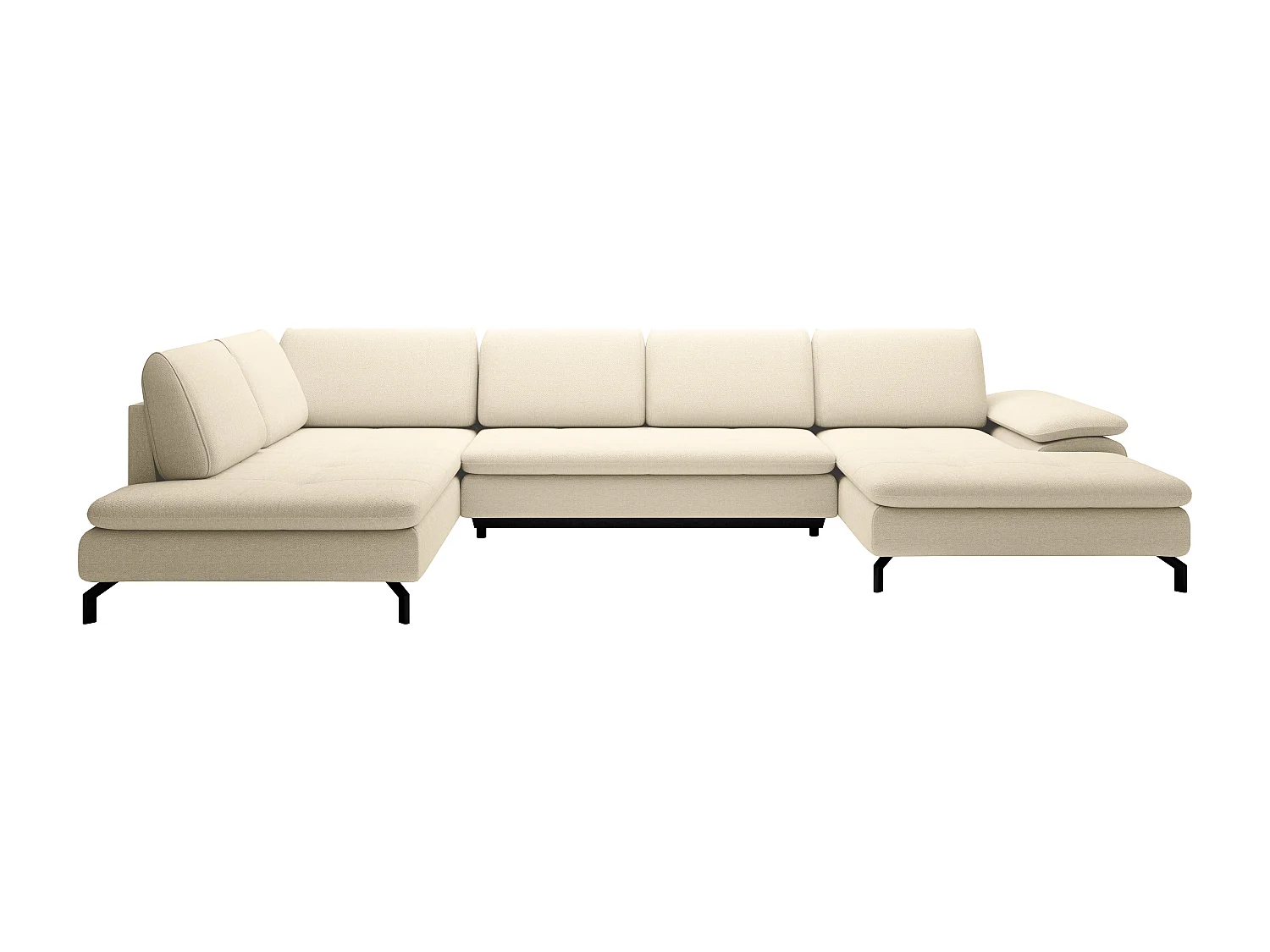 Stor beige struktureret hjørnesofa, hjøjre, ARCHIBALD panorama sovesofa i beige