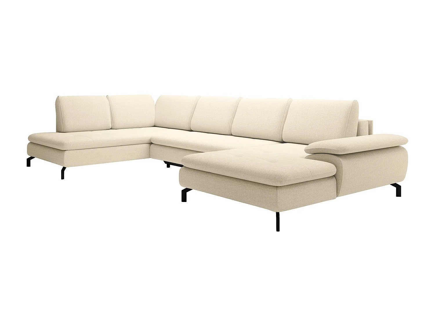 Stor venstrevendt panoramisk sovesofa i beige tekstureret stof ARCHIBALD