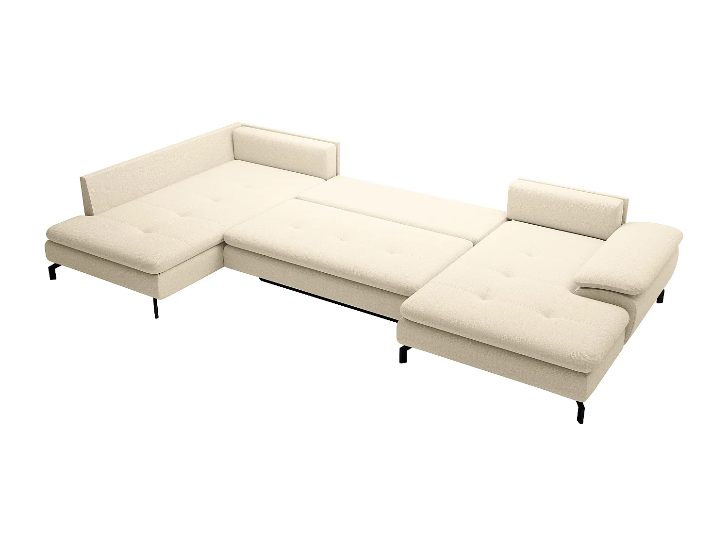 Stor venstrevendt panoramisk sovesofa i beige tekstureret stof ARCHIBALD