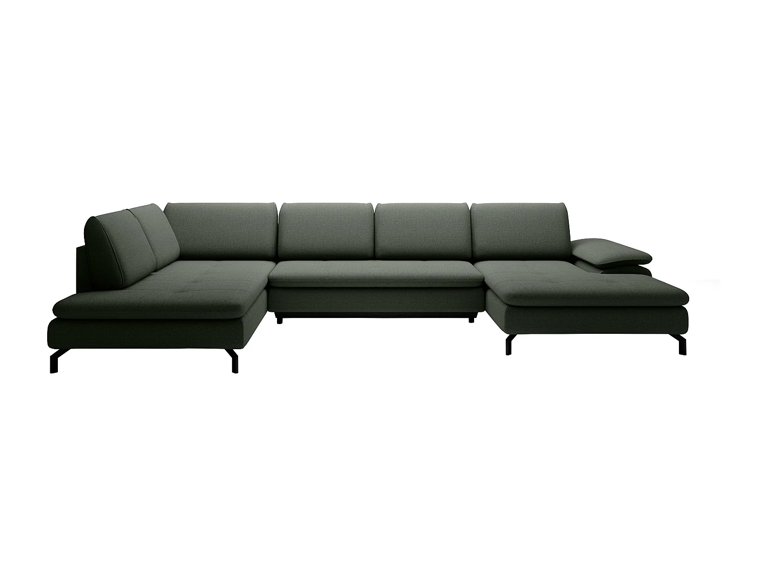 Stor hjørnesofa højre panorama sofa med chaiselong i tekstureret grønt stof ARCHIBALD