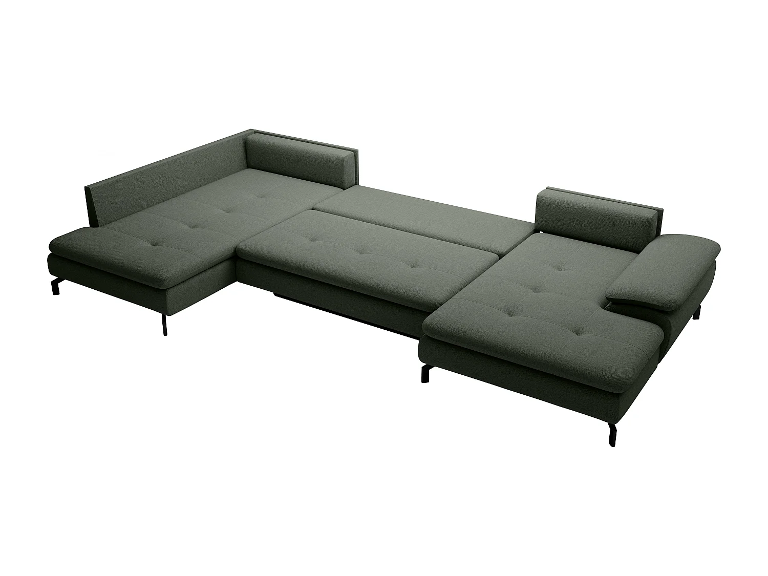 Stor hjørnesofa højre panorama sofa med chaiselong i tekstureret grønt stof ARCHIBALD