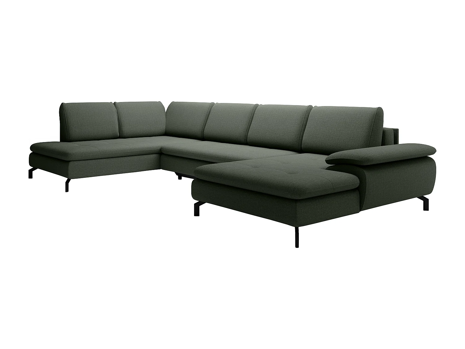 Stor hjørnesofa højre panorama sofa med chaiselong i tekstureret grønt stof ARCHIBALD