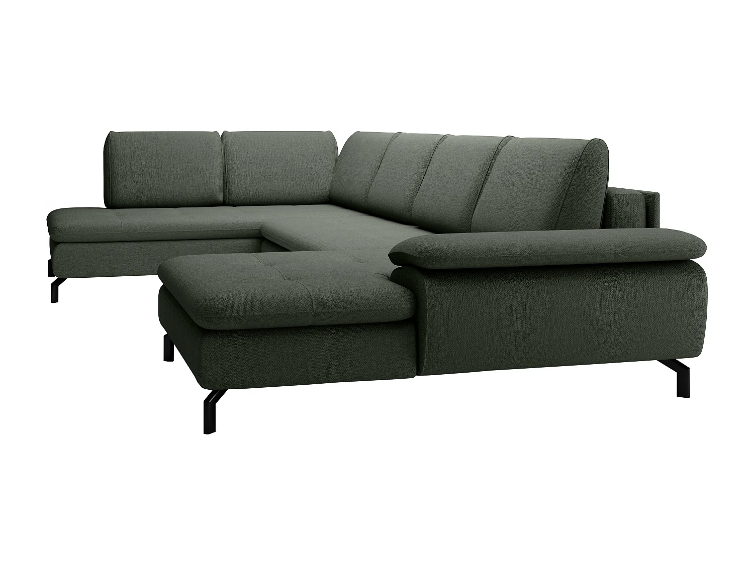 Stor hjørnesofa højre panorama sofa med chaiselong i tekstureret grønt stof ARCHIBALD