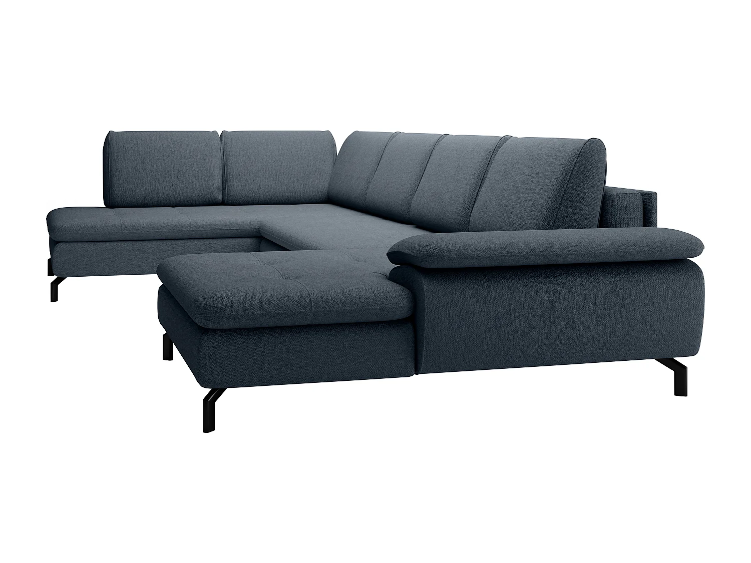 Große Wohnlandschaft mit Schlaffunktion - Ecke rechts - Strukturstoff - Blau - ARCHIBALD