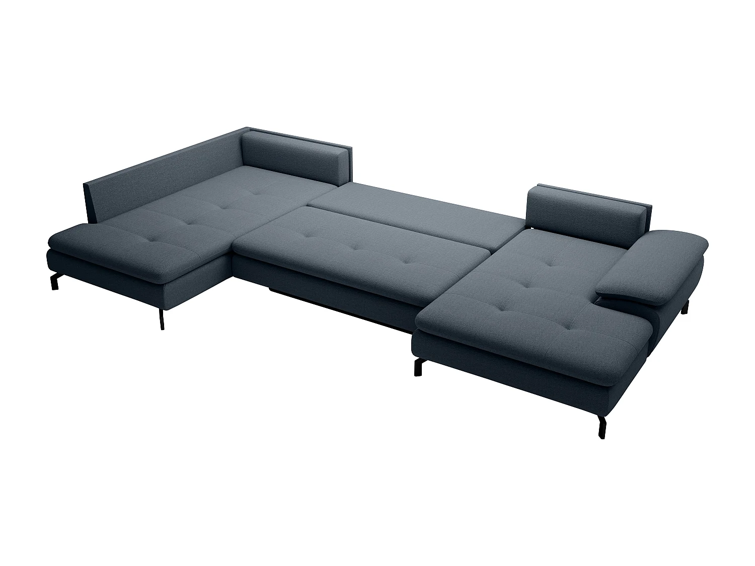 Große Wohnlandschaft mit Schlaffunktion - Ecke rechts - Strukturstoff - Blau - ARCHIBALD
