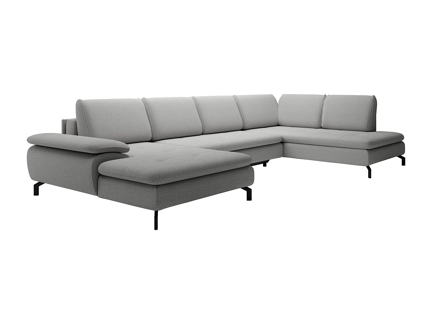 Grand canapé d'angle droit panoramique convertible en tissu texturé gris ARCHIBALD