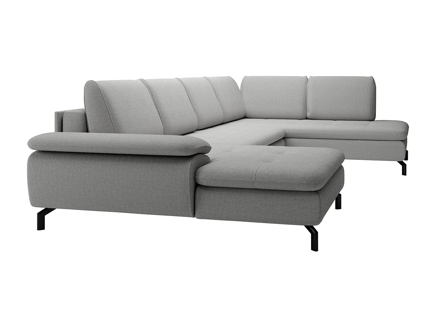 Grand canapé d'angle droit panoramique convertible en tissu texturé gris ARCHIBALD