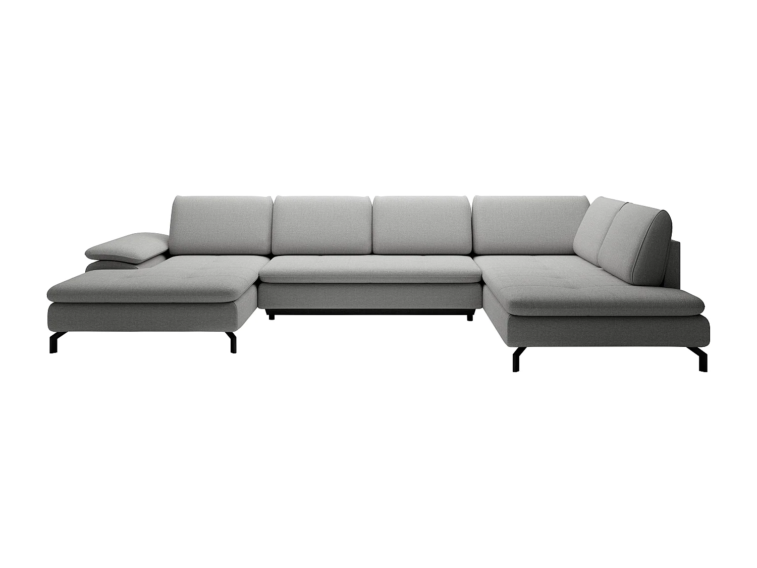 Grand canapé d'angle droit panoramique convertible en tissu texturé gris ARCHIBALD