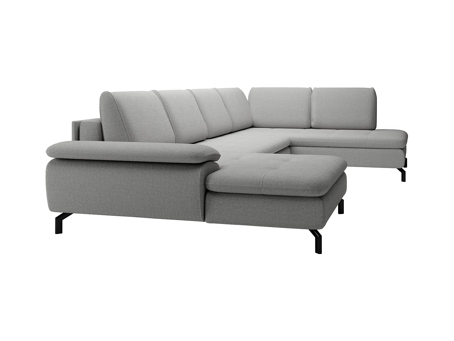 Große Wohnlandschaft mit Schlaffunktion - Ecke rechts - Strukturstoff - Grau - ARCHIBALD