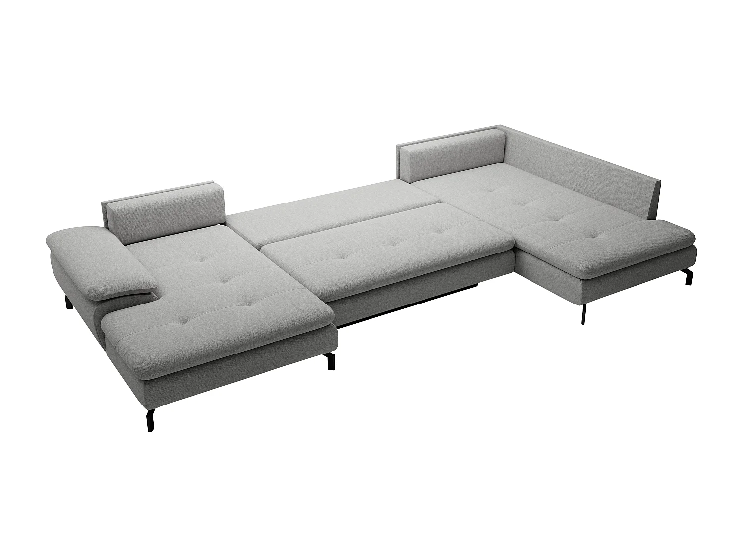 Grand canapé d'angle droit panoramique convertible en tissu texturé gris ARCHIBALD