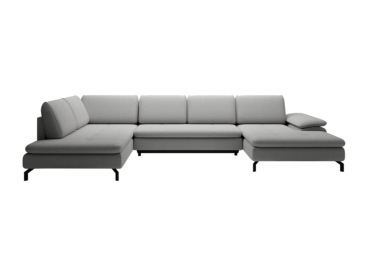 Stor hjørnesofa med højre vinkel, panoramaudsigt, udtrækkelig, i grå tekstureret stof ARCHIBALD