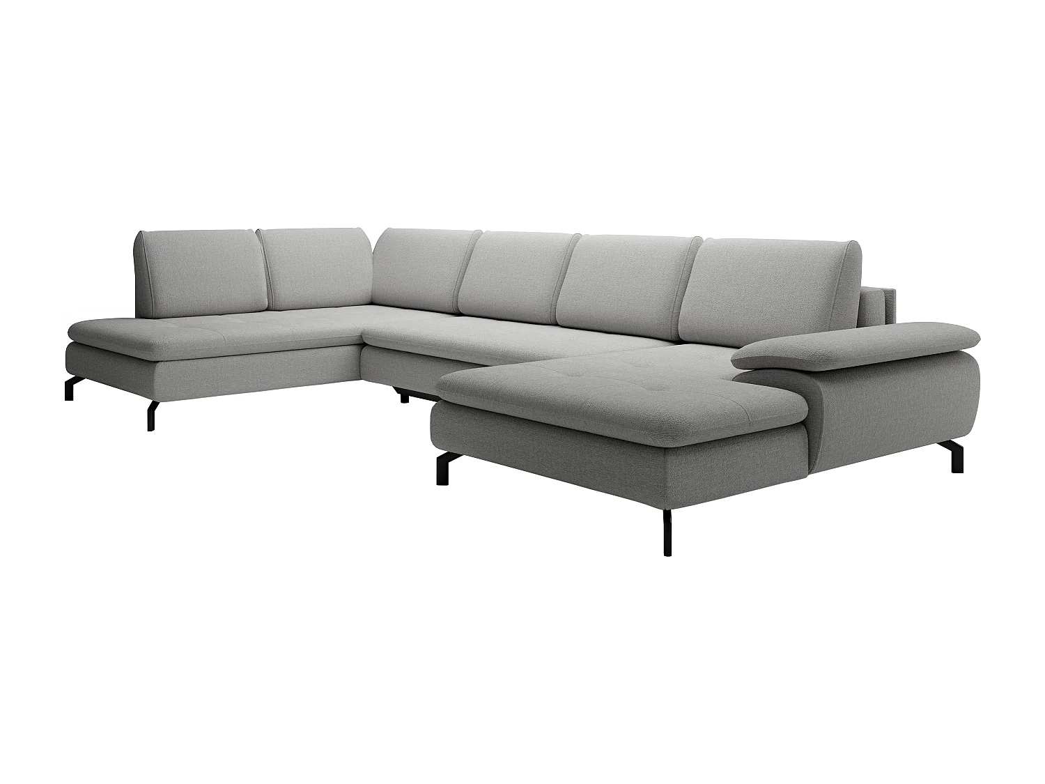 Grand canapé d'angle gauche panoramique convertible en tissu texturé gris ARCHIBALD