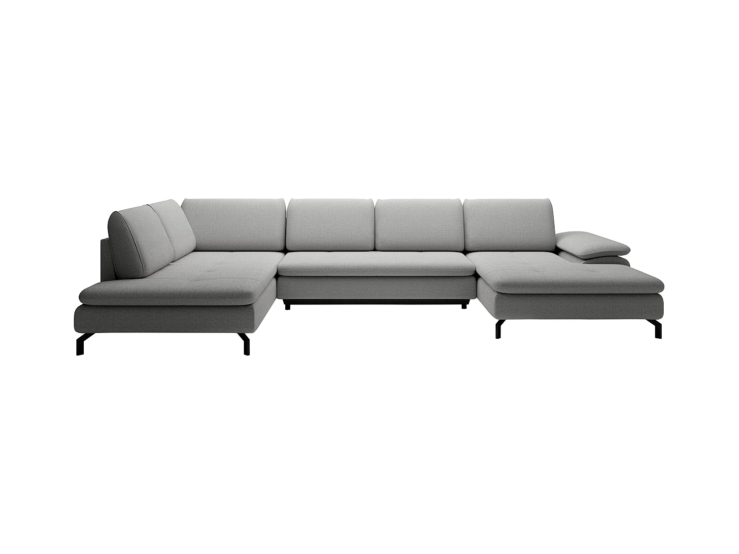 Grand canapé d'angle gauche panoramique convertible en tissu texturé gris ARCHIBALD