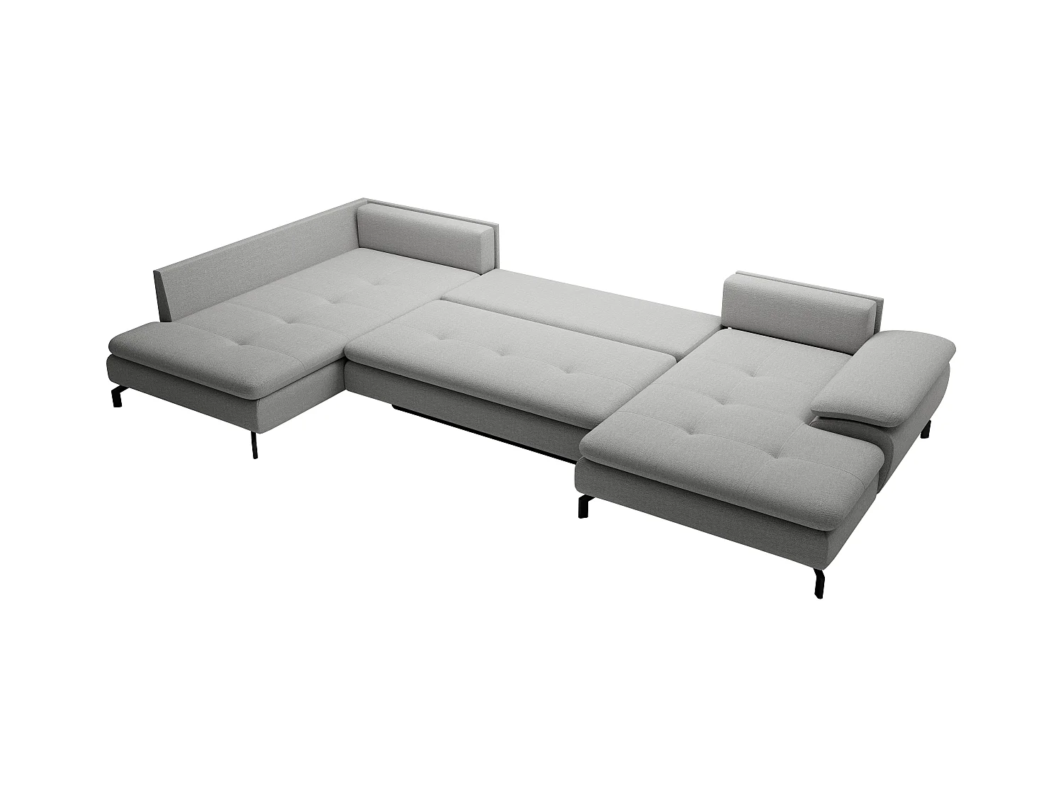 Grand canapé d'angle gauche panoramique convertible en tissu texturé gris ARCHIBALD