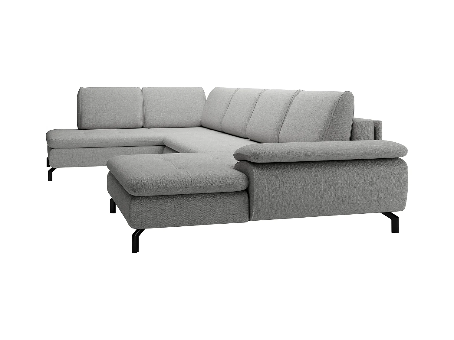 Grand canapé d'angle gauche panoramique convertible en tissu texturé gris ARCHIBALD
