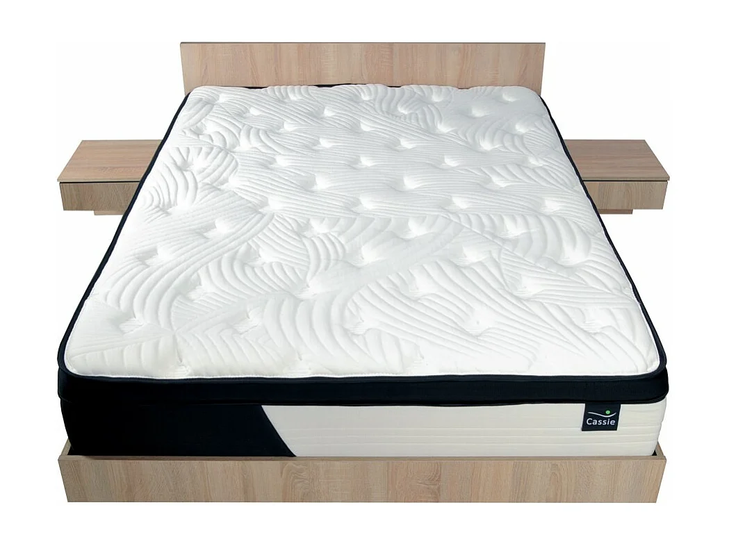 Lit COOL 140x190 cm + 2 chevets + sommier + matelas CASSIE / Décor Chêne blanchi