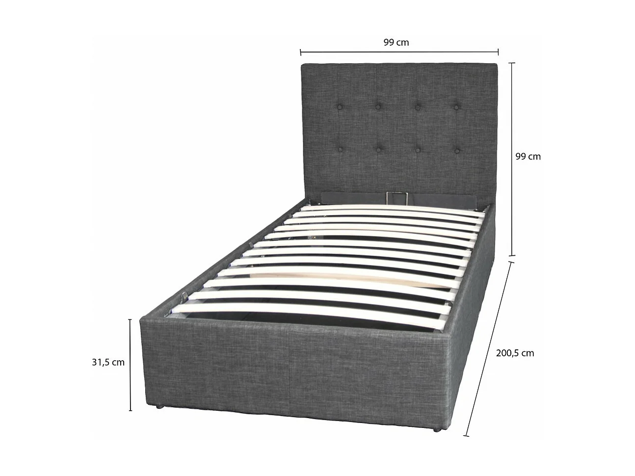 Lit coffre PARMA 90x190 + 1 sommier / Gris foncé