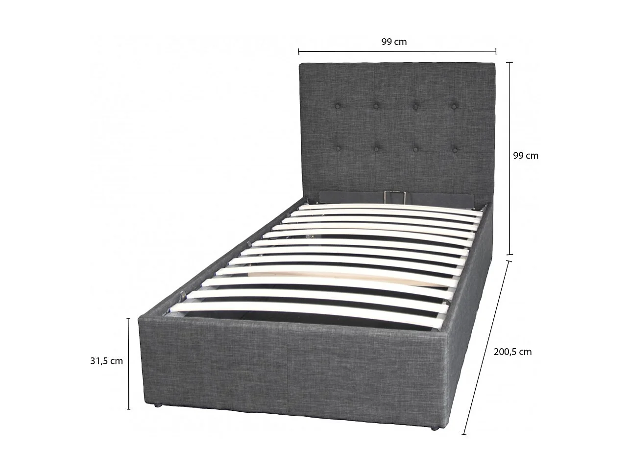 Lit coffre PARMA 90x190 + 1 sommier / Gris foncé