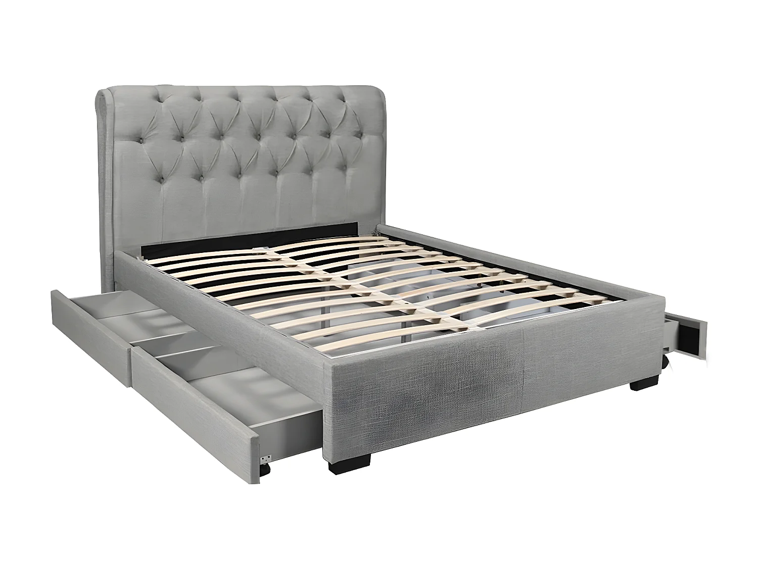 Lit CHELSEA 160x200  + 4 tiroirs + sommier / Gris clair