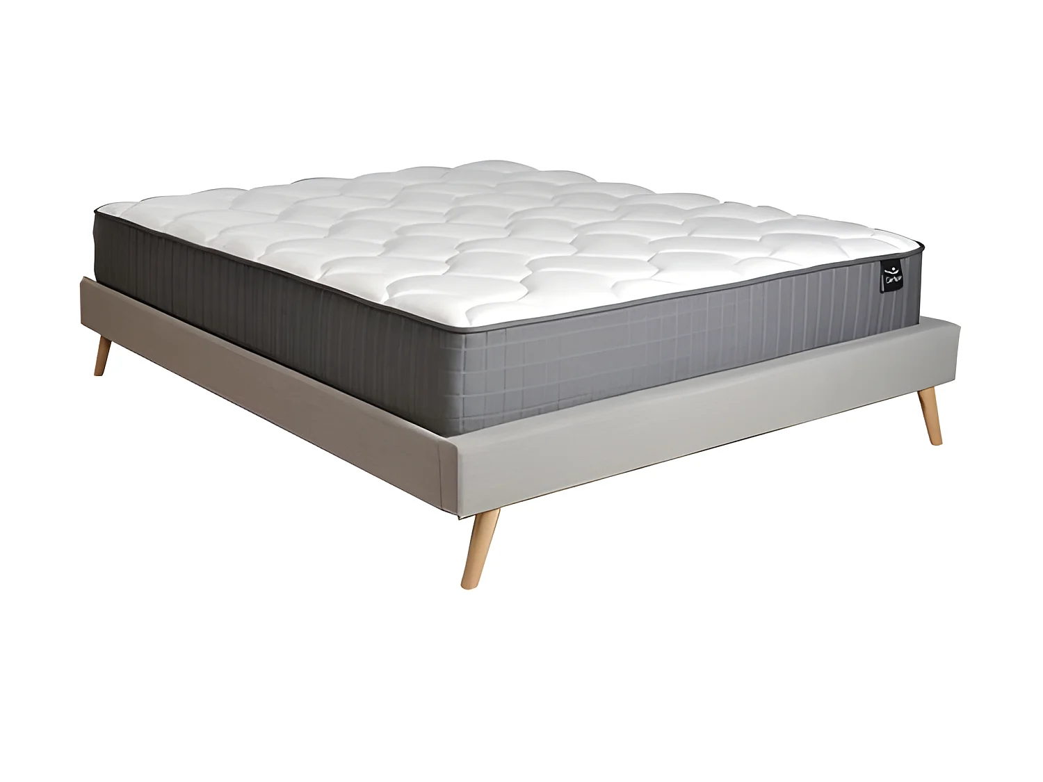 Lit BOREA 140x190 tissu + 1 sommier + 1 matelas CARLTON / Gris Clair