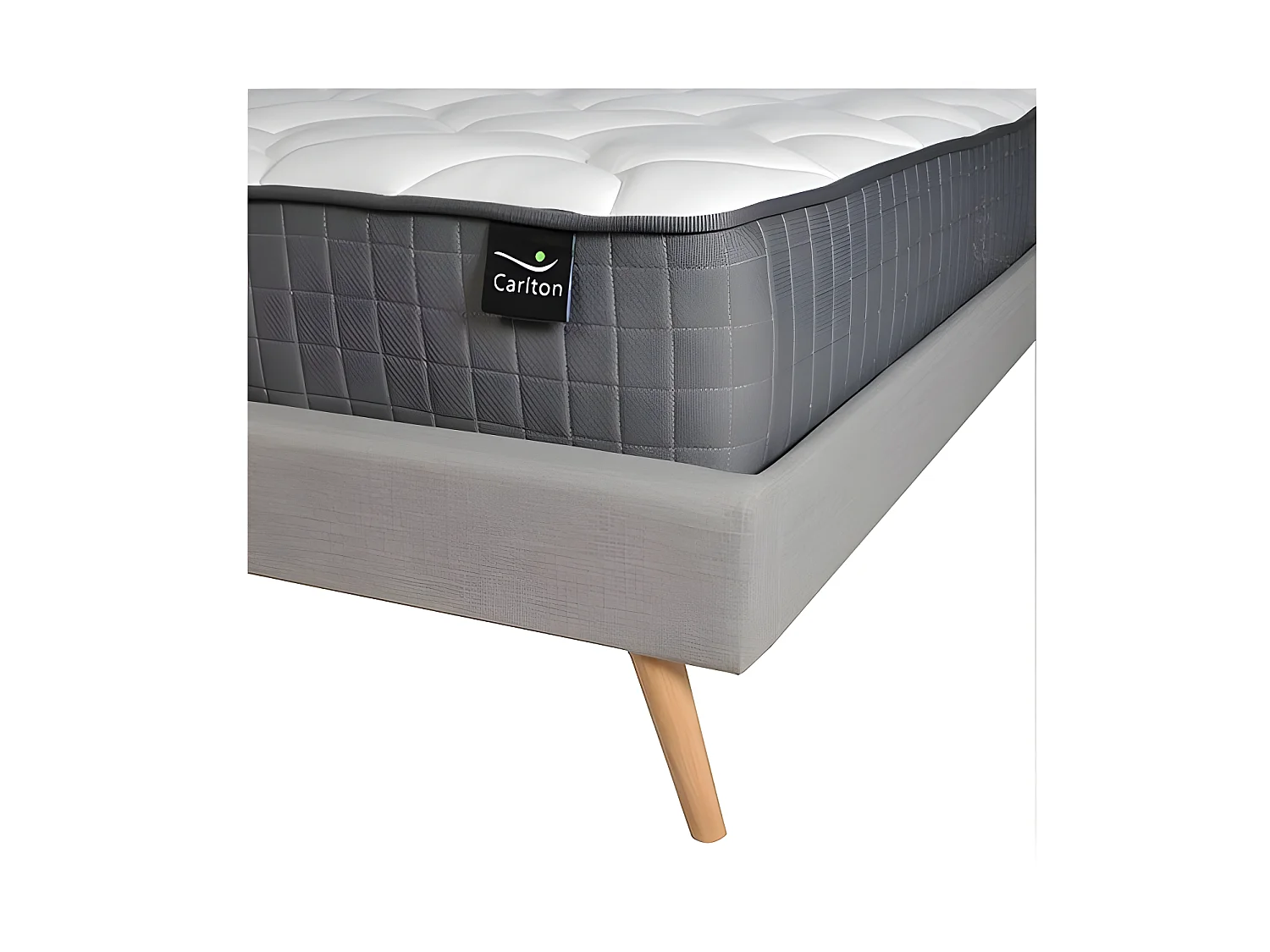 Lit BOREA 140x190 tissu + 1 sommier + 1 matelas CARLTON / Gris Clair