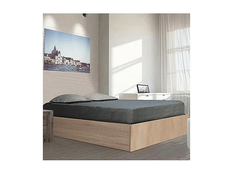 Lit coffre BILBAO 140x200 cm + sommier / Décor chêne blanchi