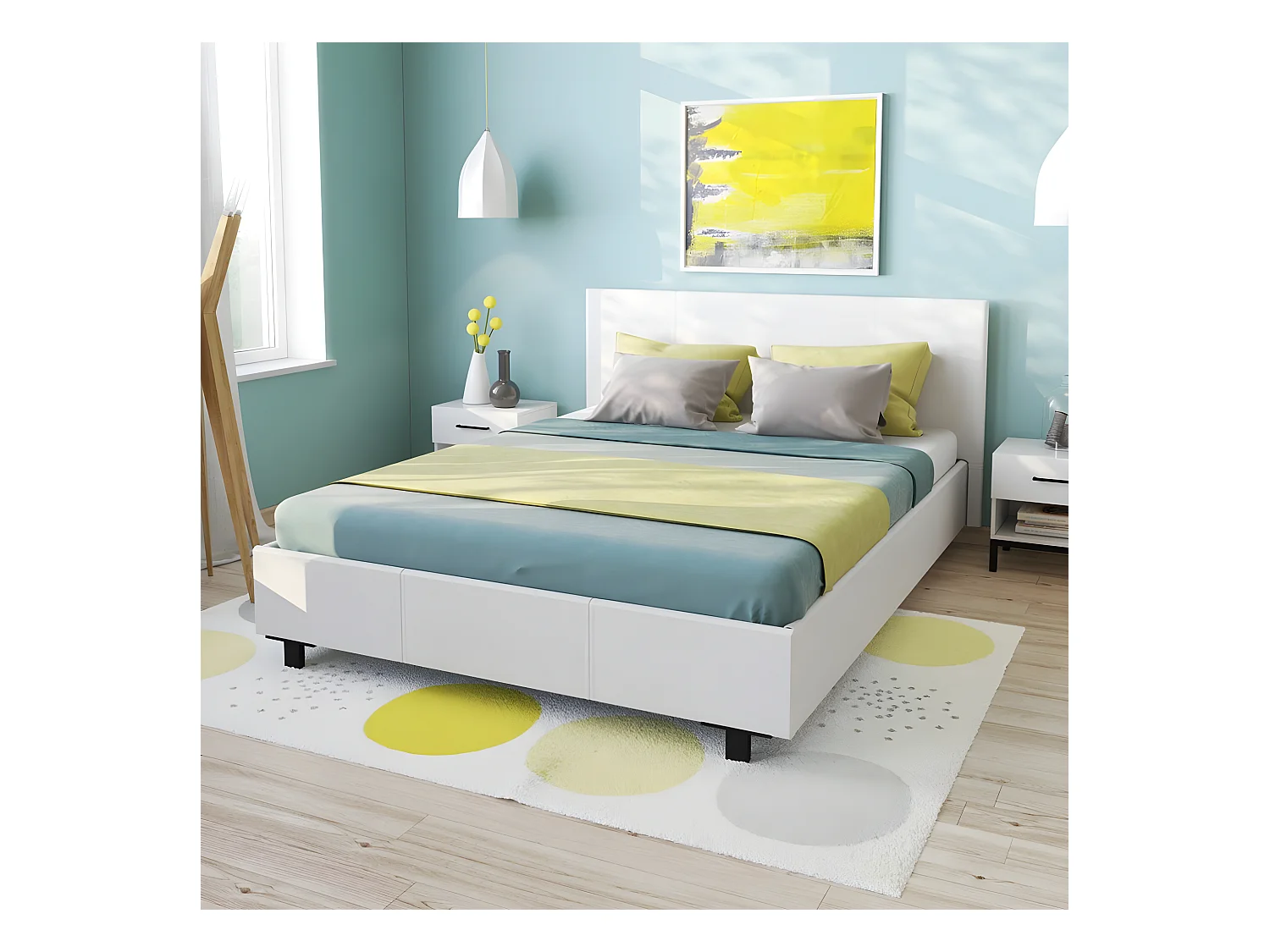 Lit ATLANTA 160x200 + 1 sommier + 1 matelas CARLTON / Blanc