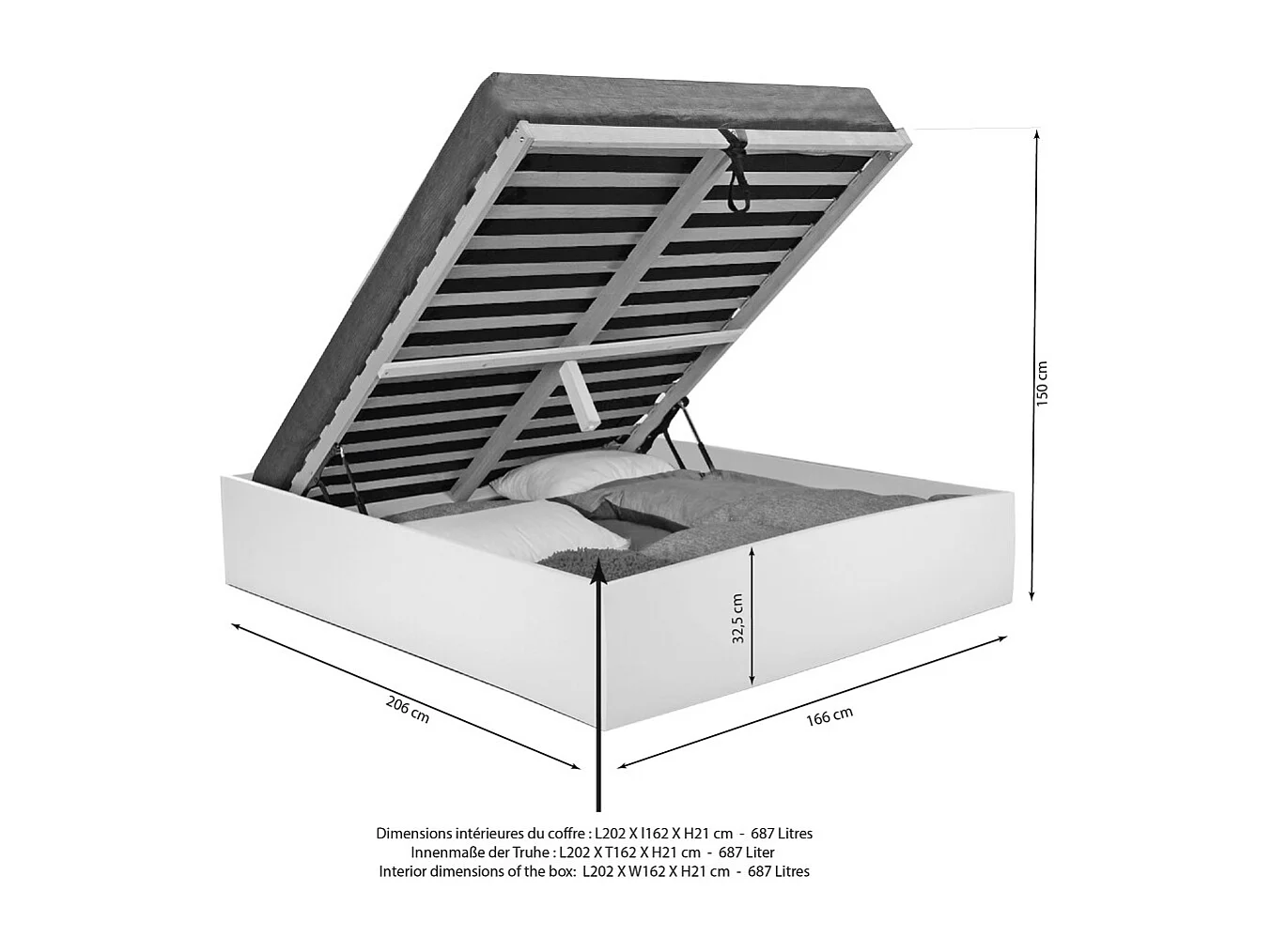 Lit coffre BILBAO 160x200 cm + sommier / blanc