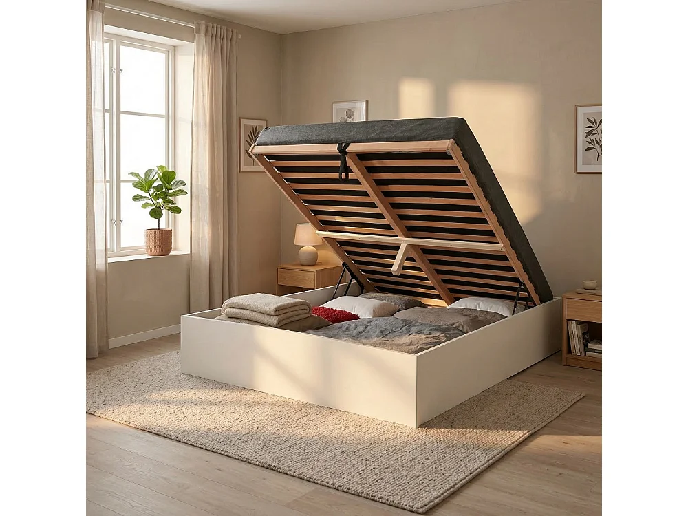 Lit coffre BILBAO 160x200 cm + sommier / blanc