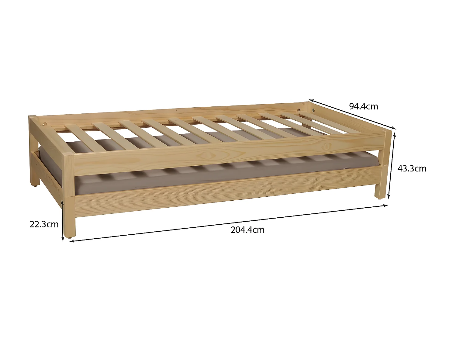 Lit empilable JONAS 90x200 (lot de deux lits)+ 2 sommiers / Naturel