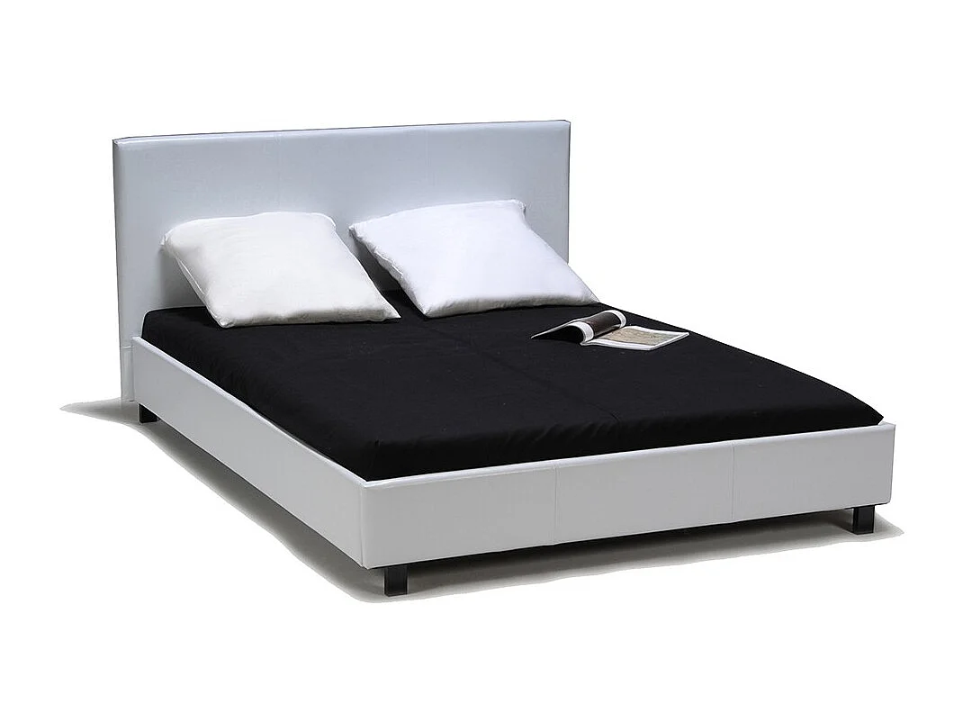 Lit ATLANTA 140x190 + 1 sommier + 1 matelas CARLTON / Blanc