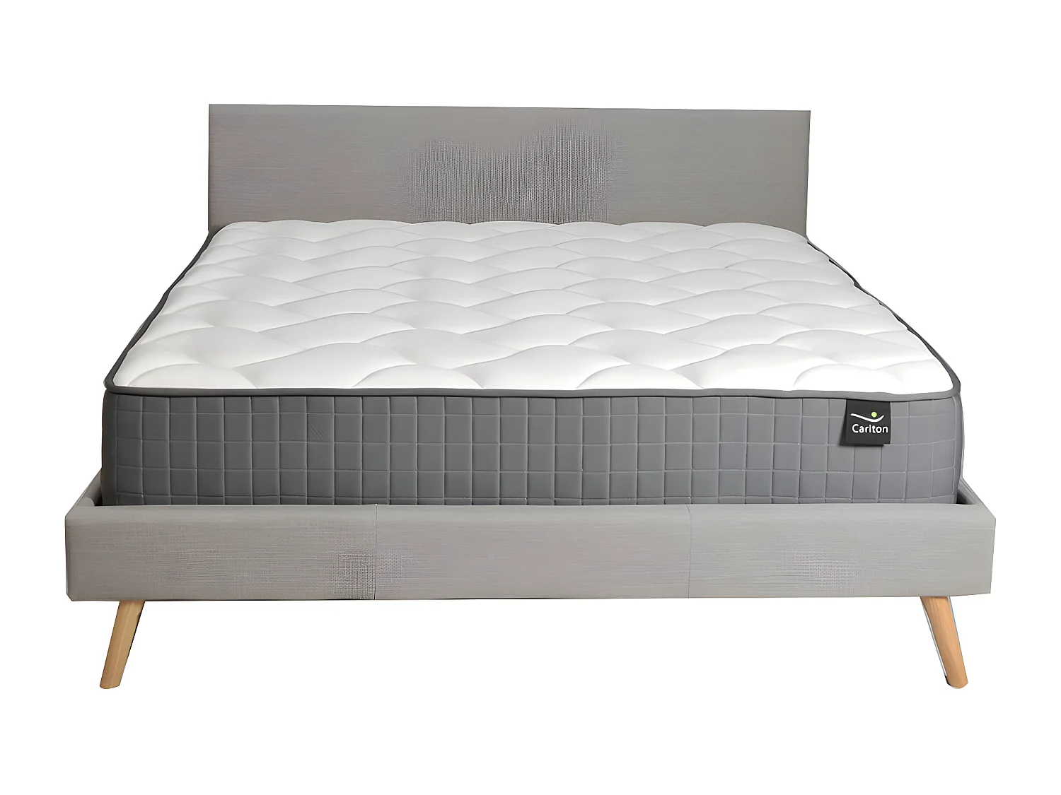 Lit FJORD 140x190 tissu + 1 sommier + 1 matelas CARLTON / Gris Clair