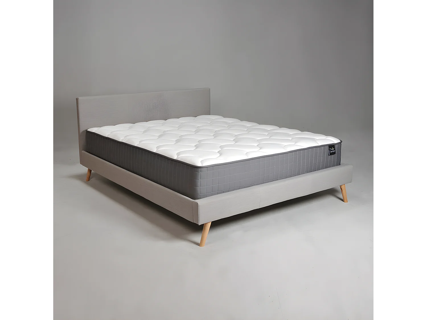 Lit FJORD 140x190 tissu + 1 sommier + 1 matelas CARLTON / Gris Clair