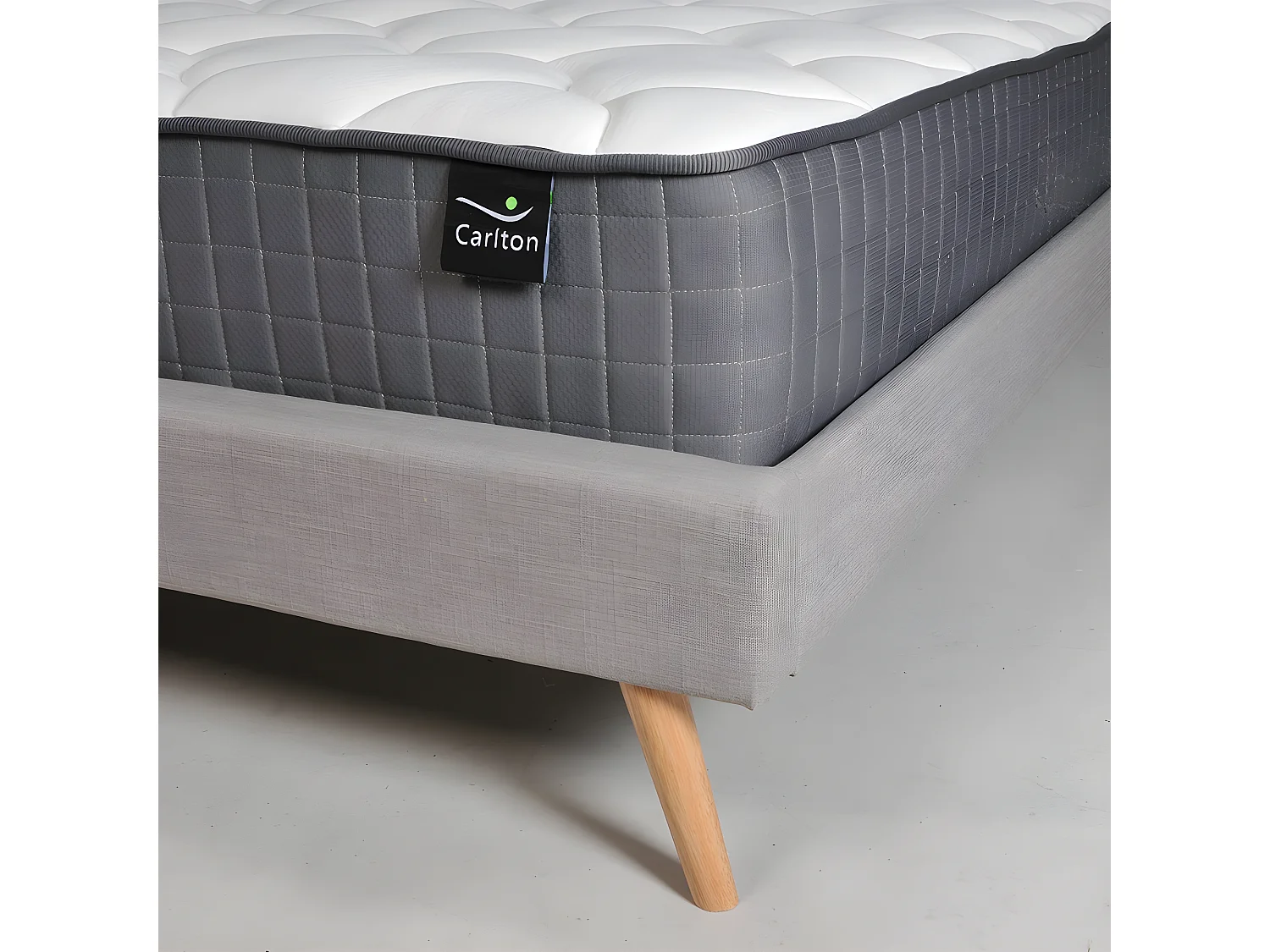 Lit FJORD 140x190 tissu + 1 sommier + 1 matelas CARLTON / Gris Clair