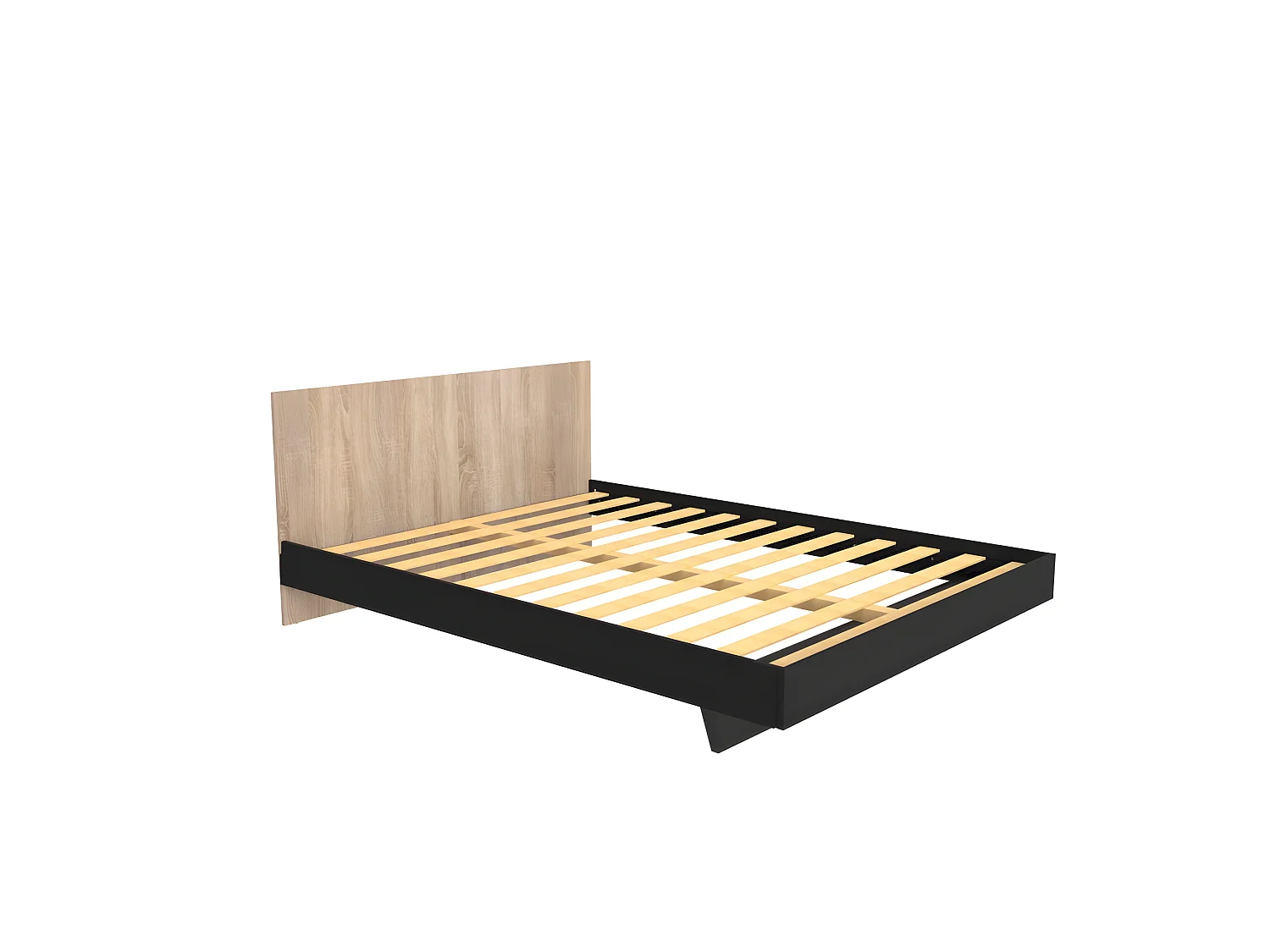 Lit LOFT 140x190 + 1 sommier + tête de lit / Décor Noir & chêne blanchi