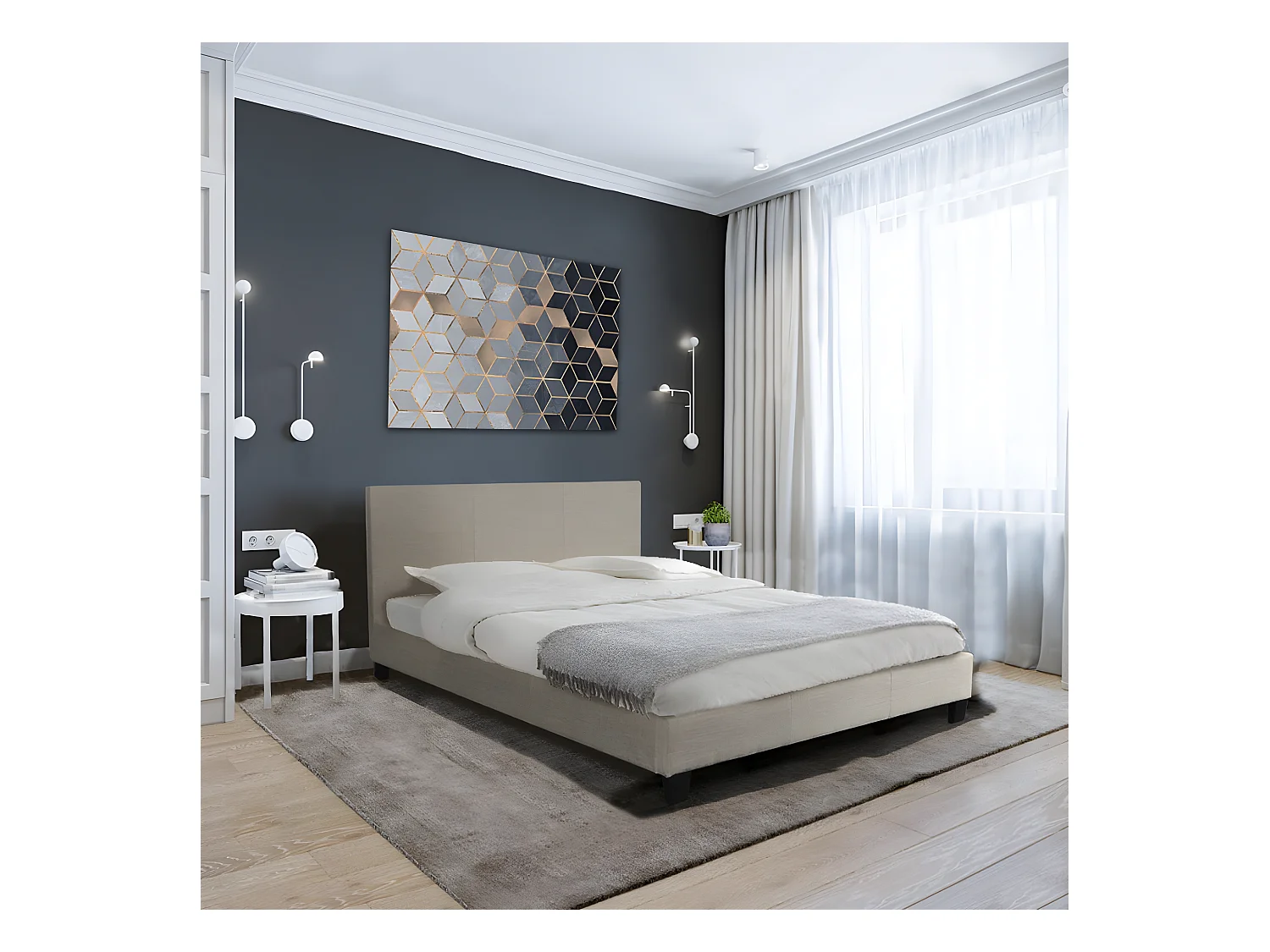 Lit DUBLIN 140x190 + 1 sommier / Beige