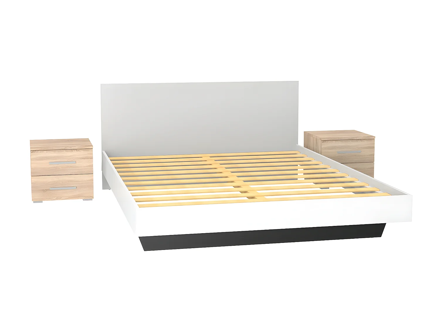 Lit LOFT 140x190 + 2 chevets  + sommier + tête de lit / Blanc