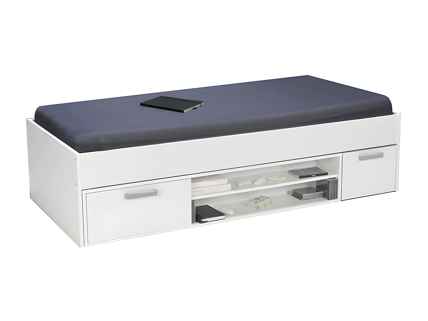 Lit TESS 90x200 + chevet + étagère + rangement / Blanc