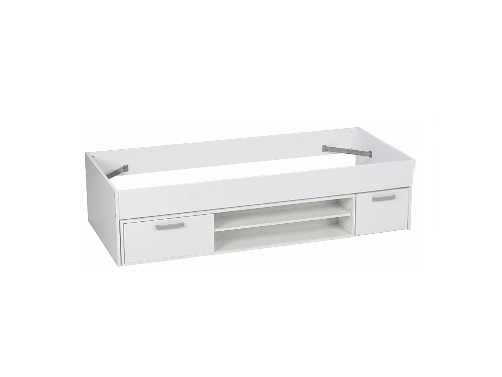 Lit 90x200 TESS + chevet + étagère + rangement / Blanc