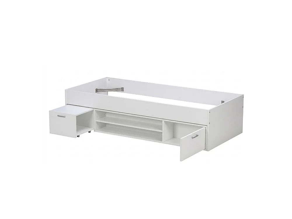 Lit 90x200 TESS + chevet + étagère + rangement / Blanc