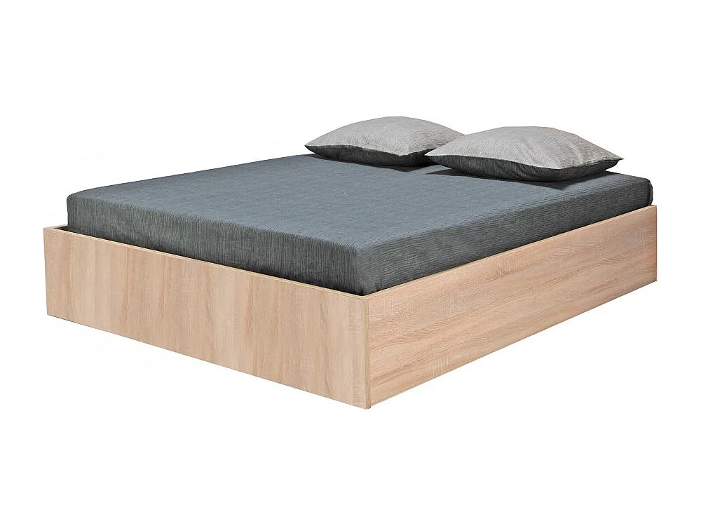 BILBAO Lit Coffre 140x190 cm avec Sommier / Décor Chêne Blanchi / Panneau de Particules / Grand Coffre de Rangement