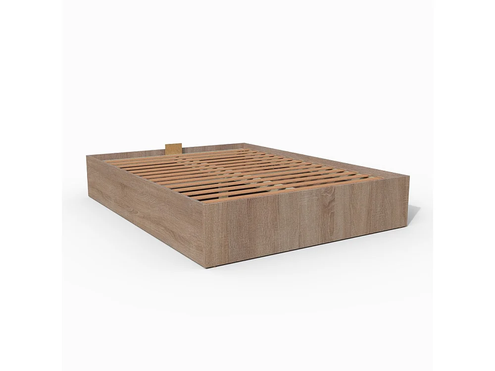 BILBAO Lit Coffre 140x190 cm avec Sommier / Décor Chêne Blanchi / Panneau de Particules / Grand Coffre de Rangement