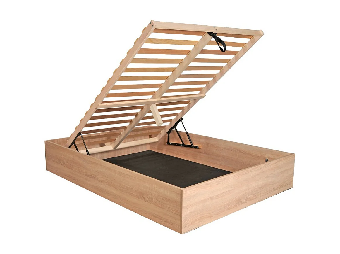 Lit coffre BILBAO 160x200 cm + sommier / Décor chêne blanchi