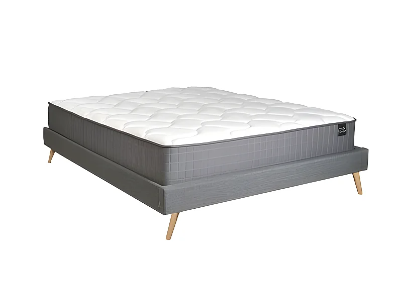 Lit BOREA 160x200 tissu + 1 sommier + 1 matelas CARLTON / Gris Foncé