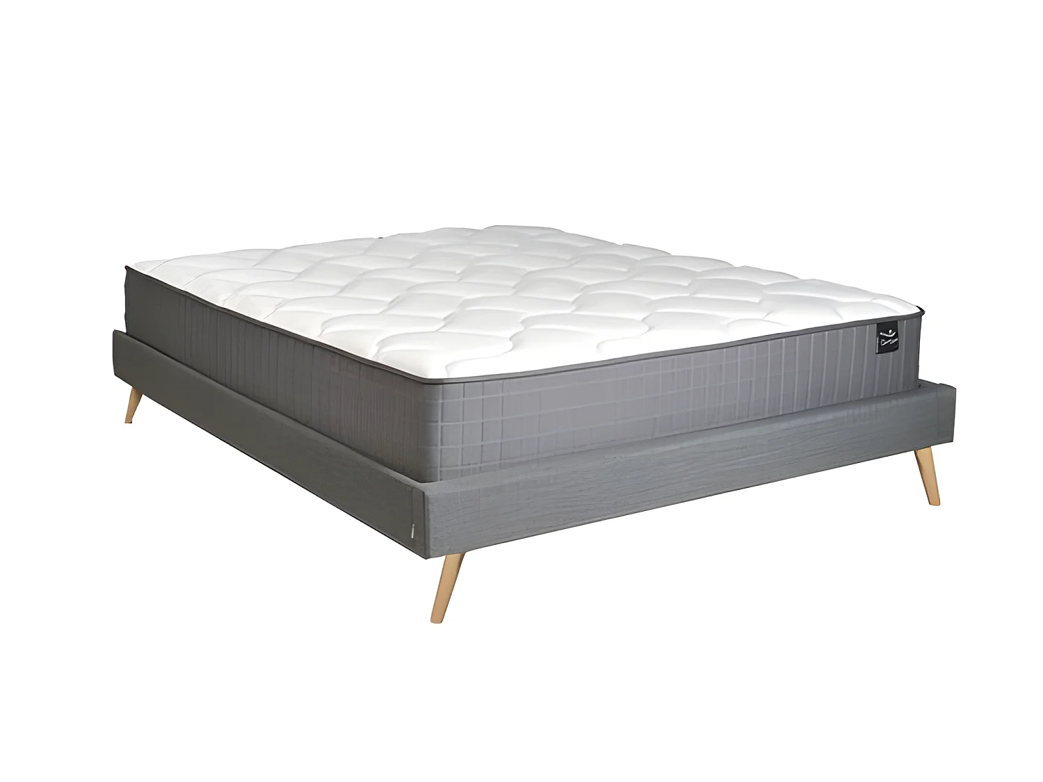 Lit BOREA 160x200 tissu + 1 sommier + 1 matelas CARLTON / Gris Foncé